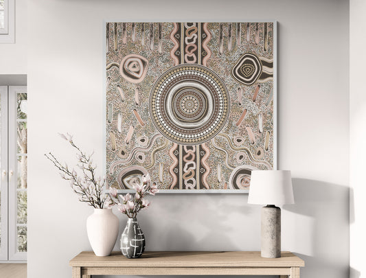 Camping Under the Moonlight – Aboriginal Art Canvas Print by Kelly Taylor